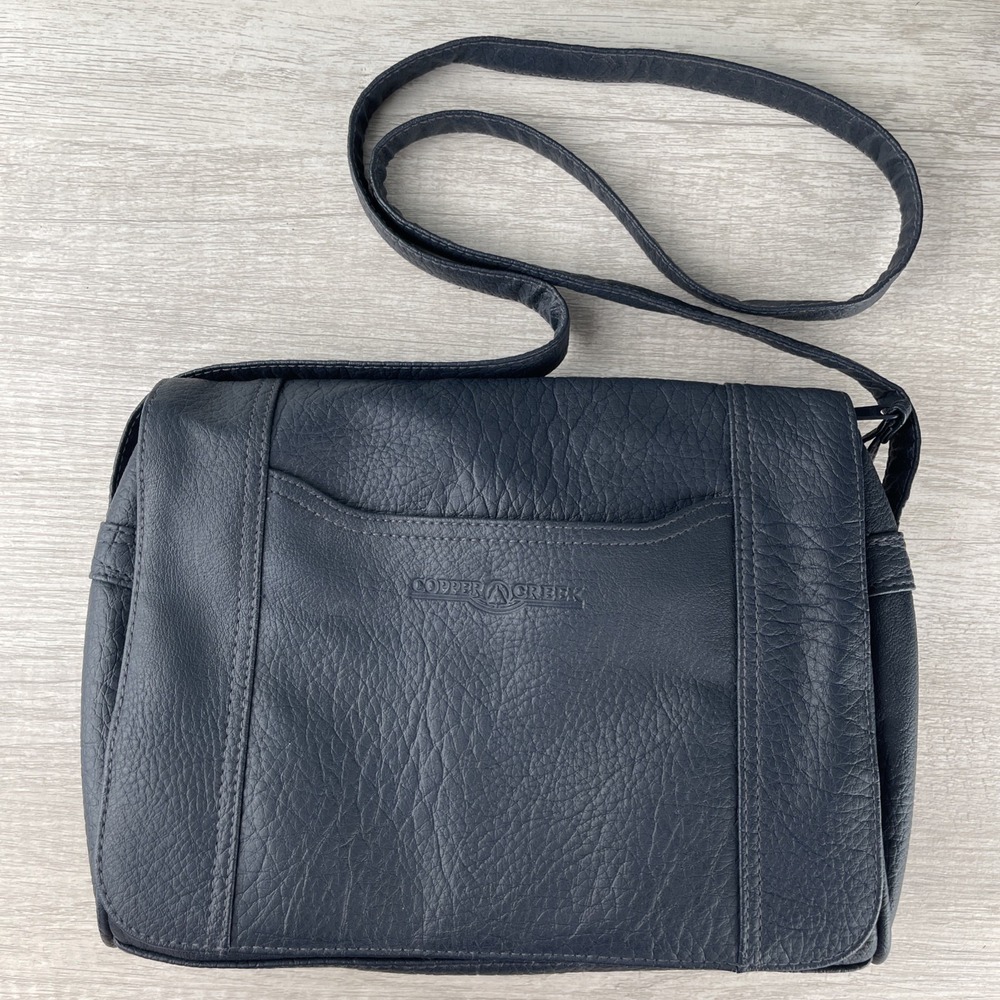 Copper Creek Faux Pebbled Leather Crossbody Bag Navy Blue Soft Slouchy Silhouett